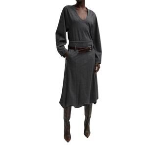 NWT Tibi Gray Wool Melange Jersey Tucked Panel Long Midi Skirt Work Office-6